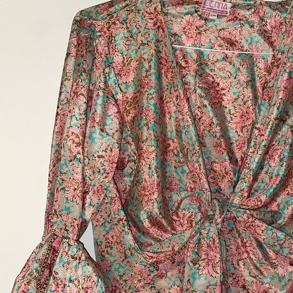 Cienna Tops - NWOT Coenna Silk Floral Front Tie Front with Flare Sleeves